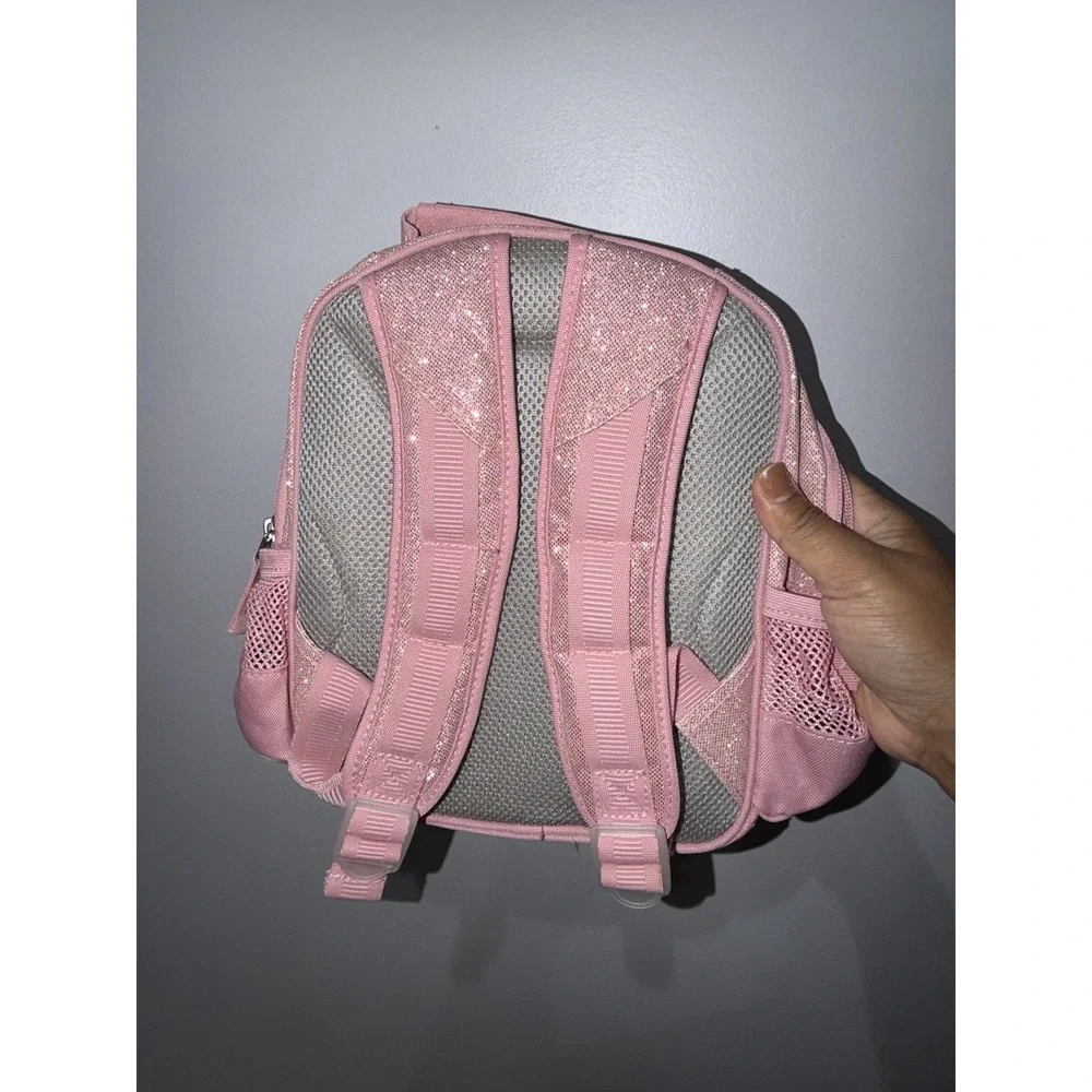 Pottery Barn Kids Mackenzie Small Backpack Pink Glitter Bow Zip Pockets Olivia G